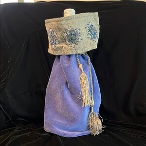 Embroidered Blue and Silver Bottle Cover with Tassels